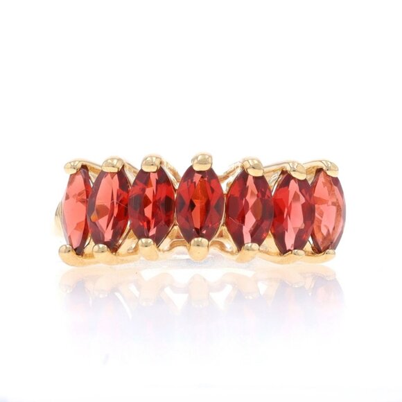 Yellow Gold Garnet Seven-Stone Ring - 10k Marquise 1.12ctw Tiered